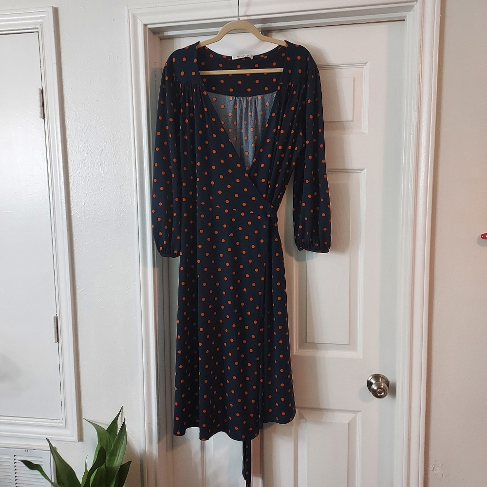 Violeta true wrap dress navy and orange